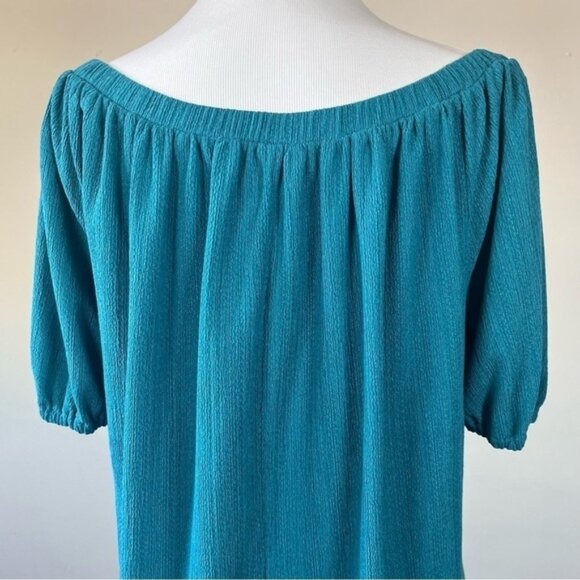 Anthropologie Elodie Turquoise Puff Sleeve Off Shoulder Top Large - Picture 10 of 12